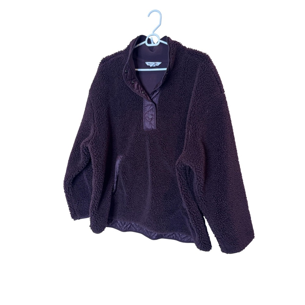 Athleta Fleece Jacket Womens 1X Purple Sherpa Pullover Quilted Hem‎ Pockets Cozy